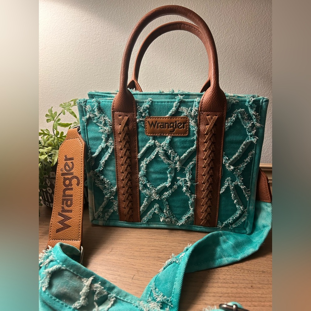 Wrangler Green and Brown Satchel with Geometric Design